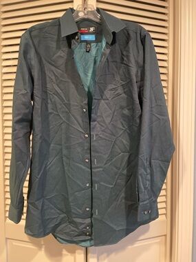 JF jf j.ferrar Men's Teal Green Button-Up Dress Shirt Jacket - Cool Max Tech